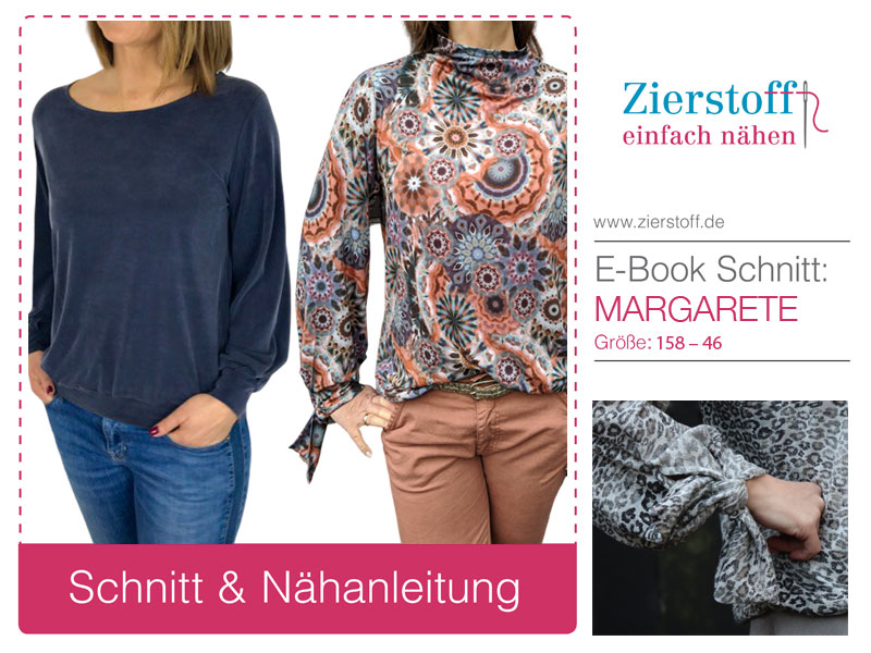 Bluse oder Shirt mit Manschette “Margarete”, Gr. 158 – 46 [Digital]