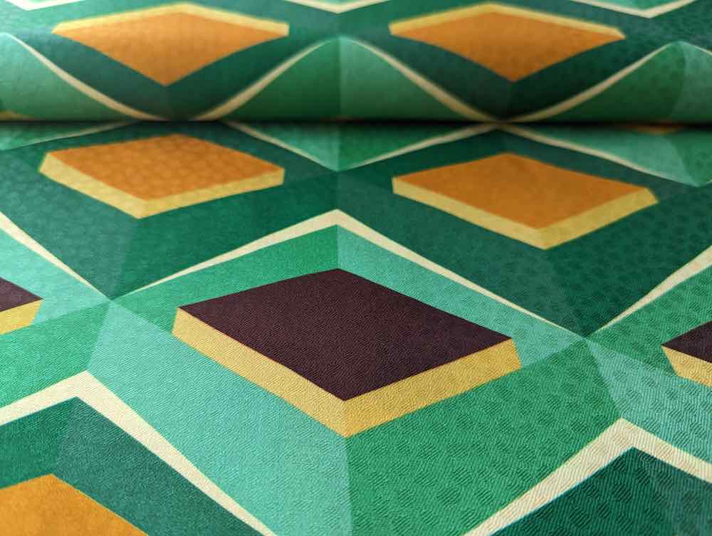 Viskosestoff – Geometrisches Muster , Retro – Grasgrün