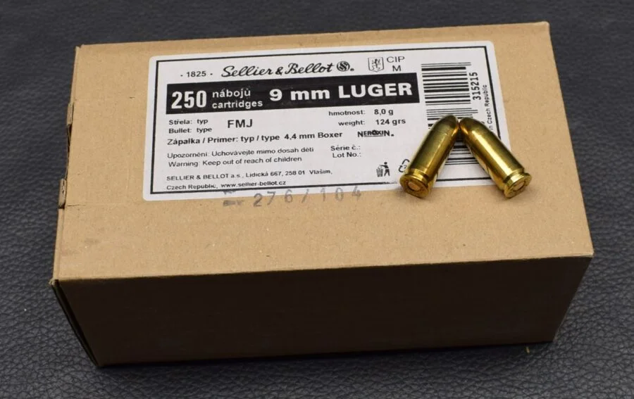 250 Patronen Sellier$Bellot, Kal. 9mm Luger, FMJ, 8,0g/124gr, zum Sonderpreis!