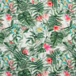 Jersey, Blumen auf Ecru Grün Koralle – Digitaldruck