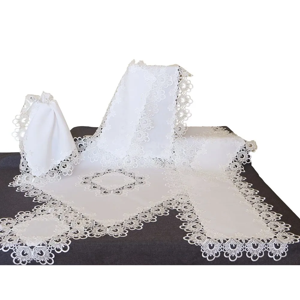 Tischdecke Tischtuch Stickerei Spitze wollweiß Tischwäsche Ø 170 cm 1 Stk