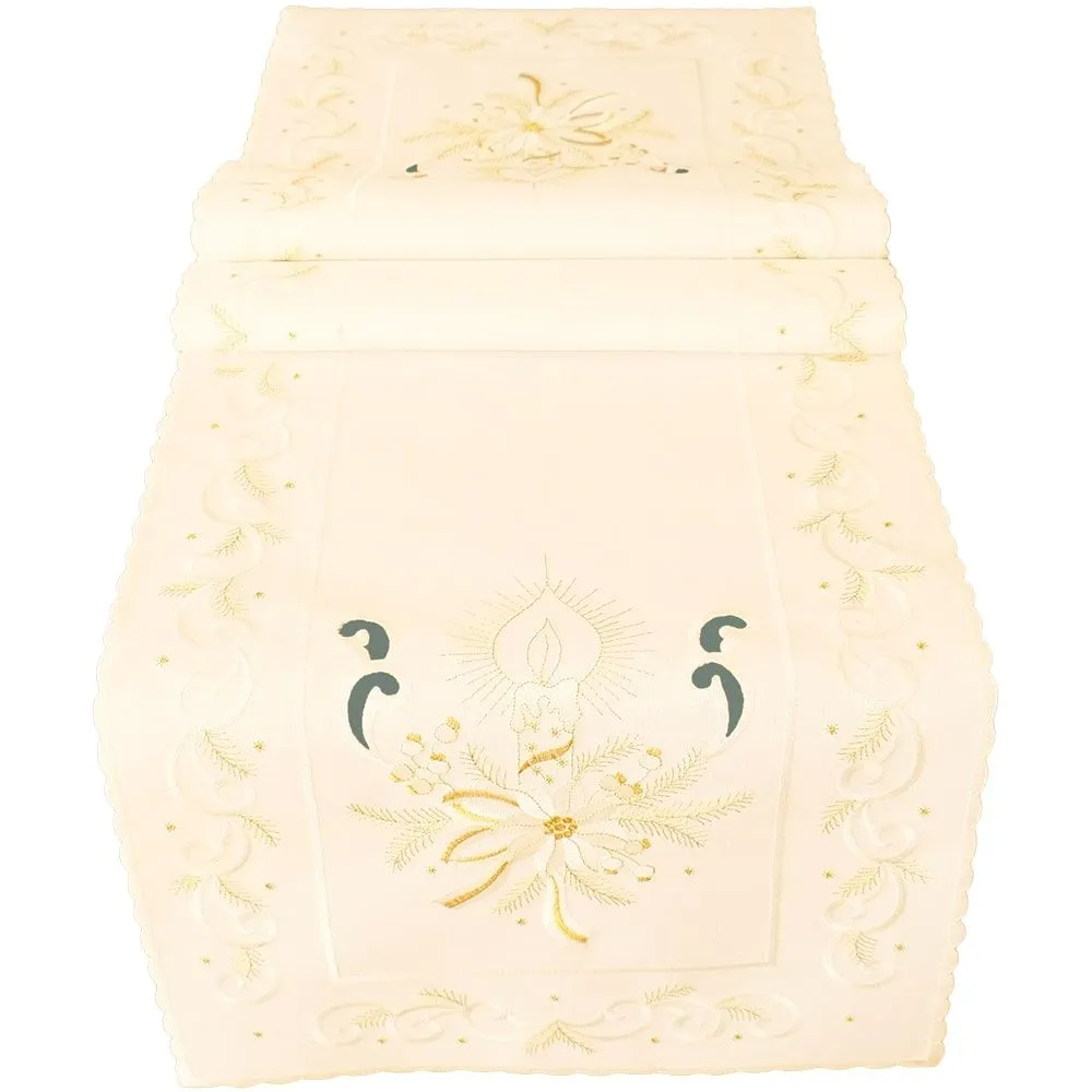 Tischläufer Mitteldecke Stick Kerze Ornamente ecru gold Tischwäsche 1 Stk 40×140 cm